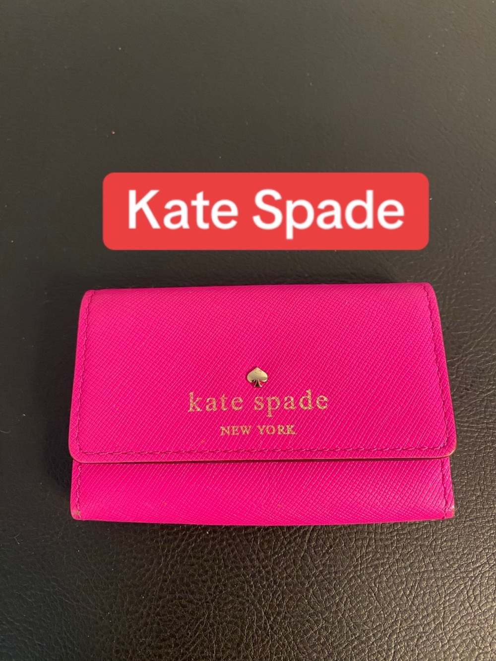 kate spade hot pink small wallet with gold logo